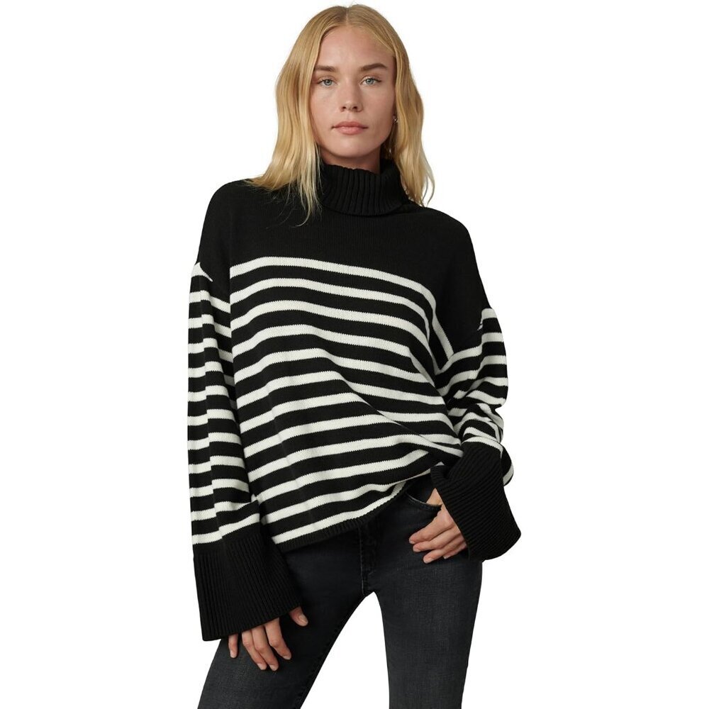 Women's Oversized Knit Sweater Large Cotton Acrylic High Neck Cozy Casual